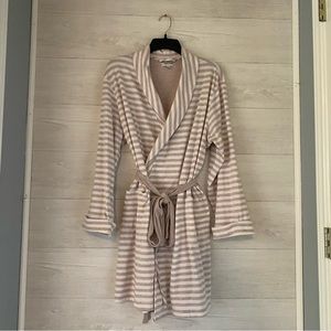 Anne Klein Light Pink & White Striped Long Sleeve Bathrobe 1X